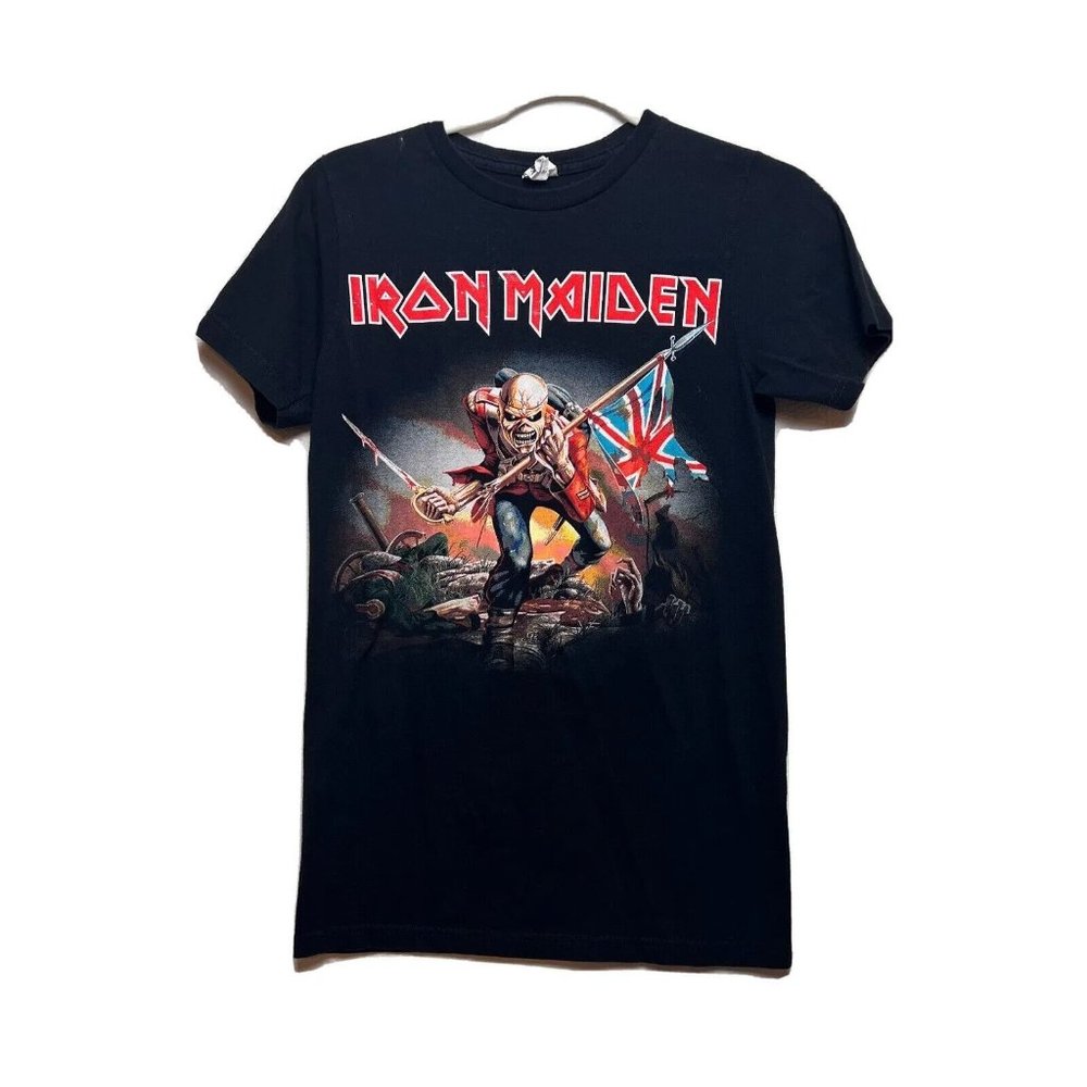 Bay Island Womens Iron Maiden The Trooper Black Band Tshirt Sz S Metal Rock 80s